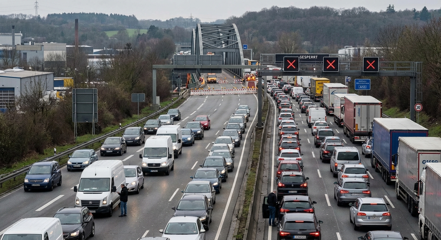 Aktuelle Verkehrslage: Erste Staus nach Sperrung der A52-Brücke – Rund 190 Kilometer Stau in NRW
