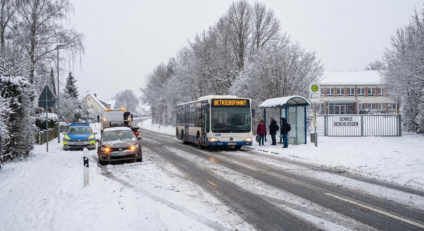 Schnee hat eingesetzt: Mehr Unfälle, Busausfälle und Schulausfall im Landkreis Vechta