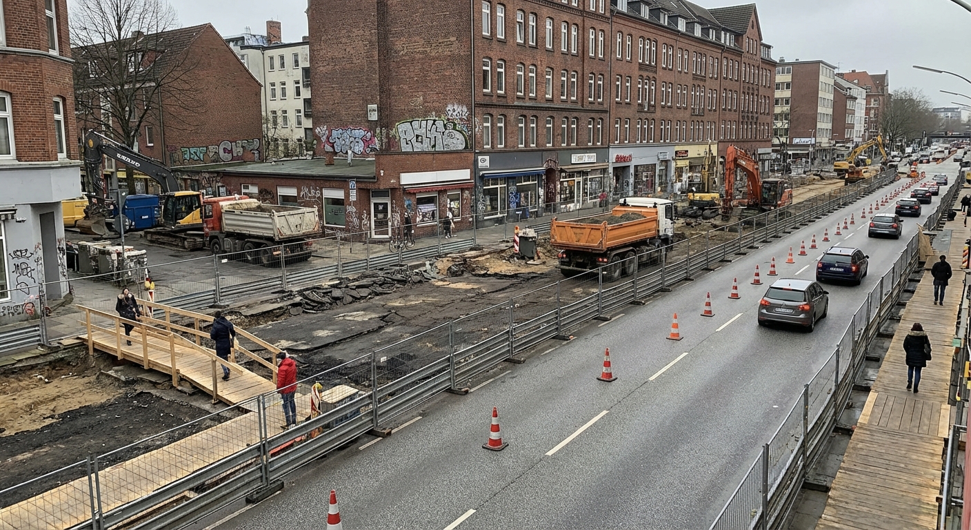 Teilsperrung in St. Pauli: Sielarbeiten an der Hafenstraße sorgen für monatelange Einschränkungen