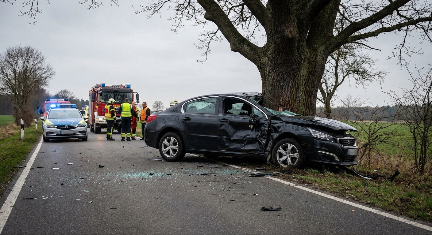 Tödlicher Unfall auf B96a: Fahrerin stirbt nach Kollision mit Baum