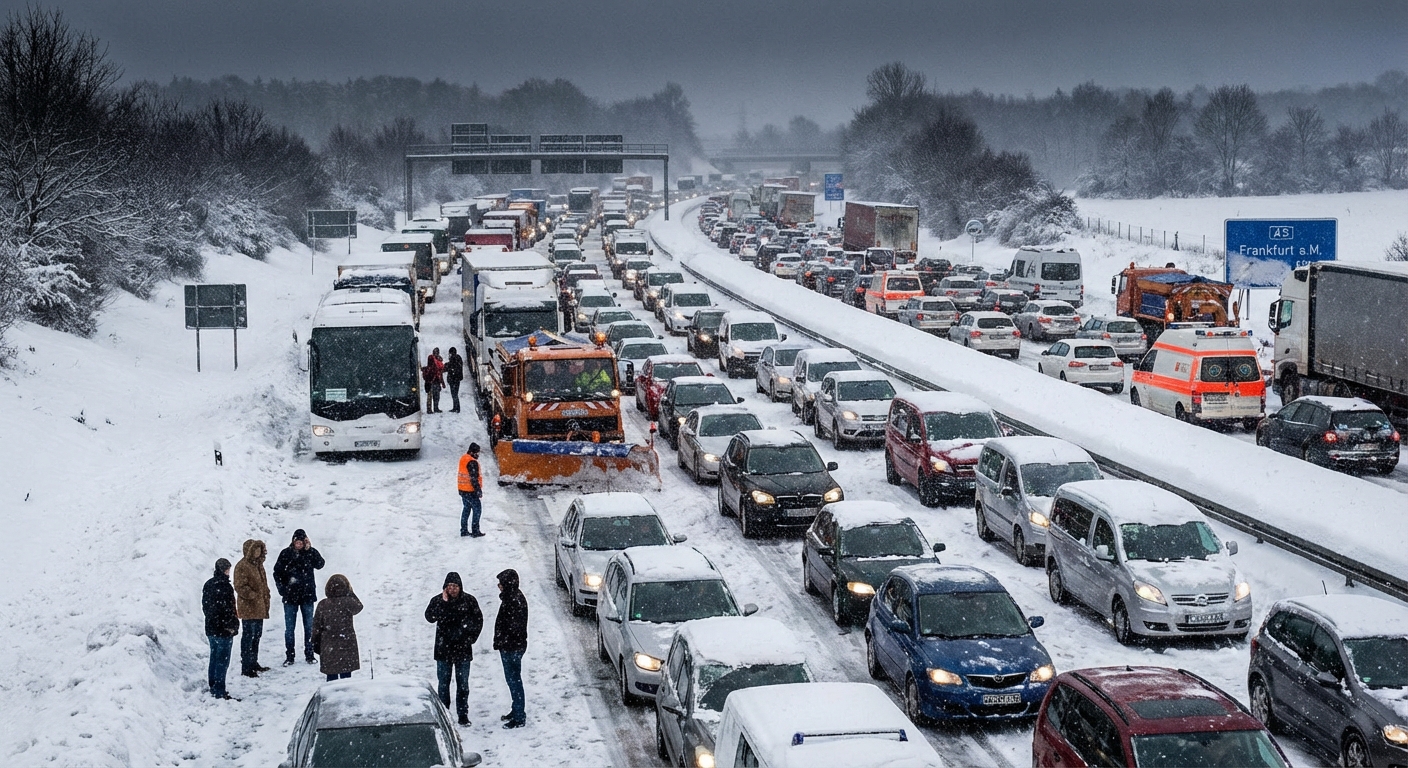 Winterchaos legt A5 lahm: Stundenlange Staus bei Gießen